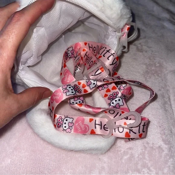 Hello Kitty Purse Cartoon Anime Fluffy faux fur Crossbody Shoulder Bag Kids New - Picture 7 of 8